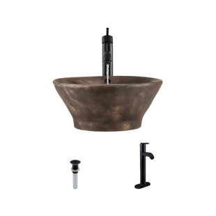 Go to store & view more images MR Direct Bronze Circular Vessel Bathroom Sink With Faucet and Overflow