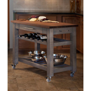 Metro Mobile Kitchen Island with Solid Walnut Top