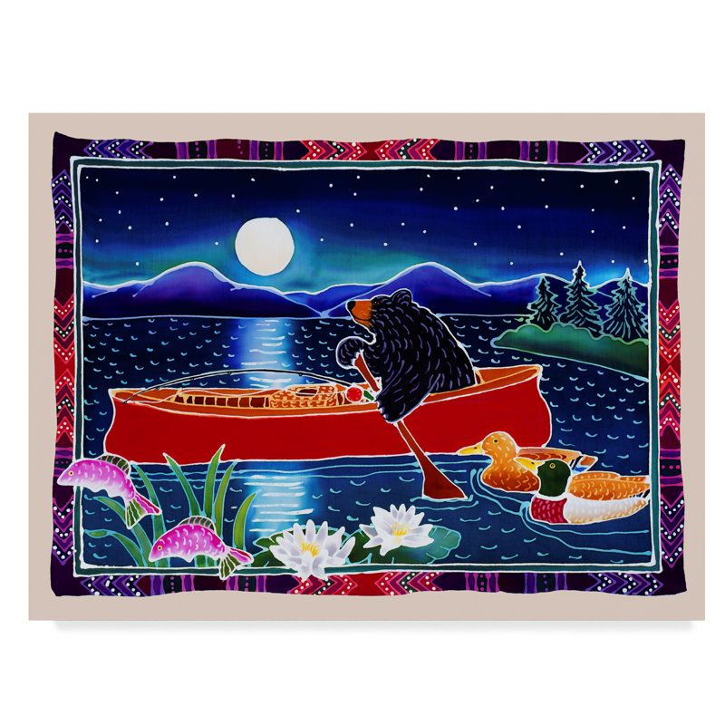 Trademark Art Moonlight On A Red Canoe Acrylic Painting Print On