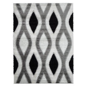 Casa Regina Shaggy 3D Trellis White/Gray Area Rug