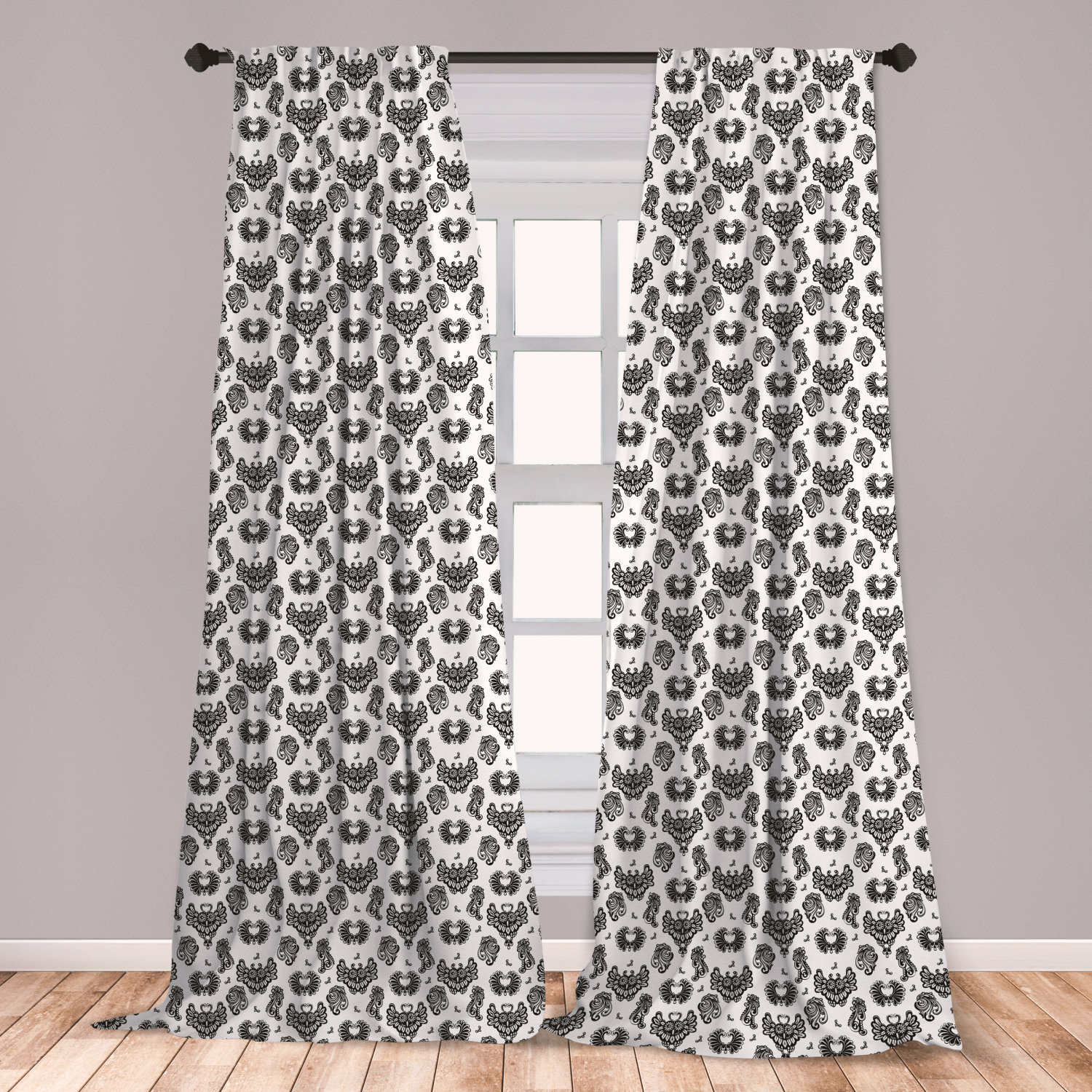 East Urban Home Ambesonne Gothic Curtains Victorian Floral Motifs And Owl Classical Vintage Flourishes Window Treatments 2 Panel Set For Living Room Bedroom Decor 56 X 63 Black Grey White Wayfair