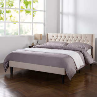 zinus upholstered grand wingback platform bed