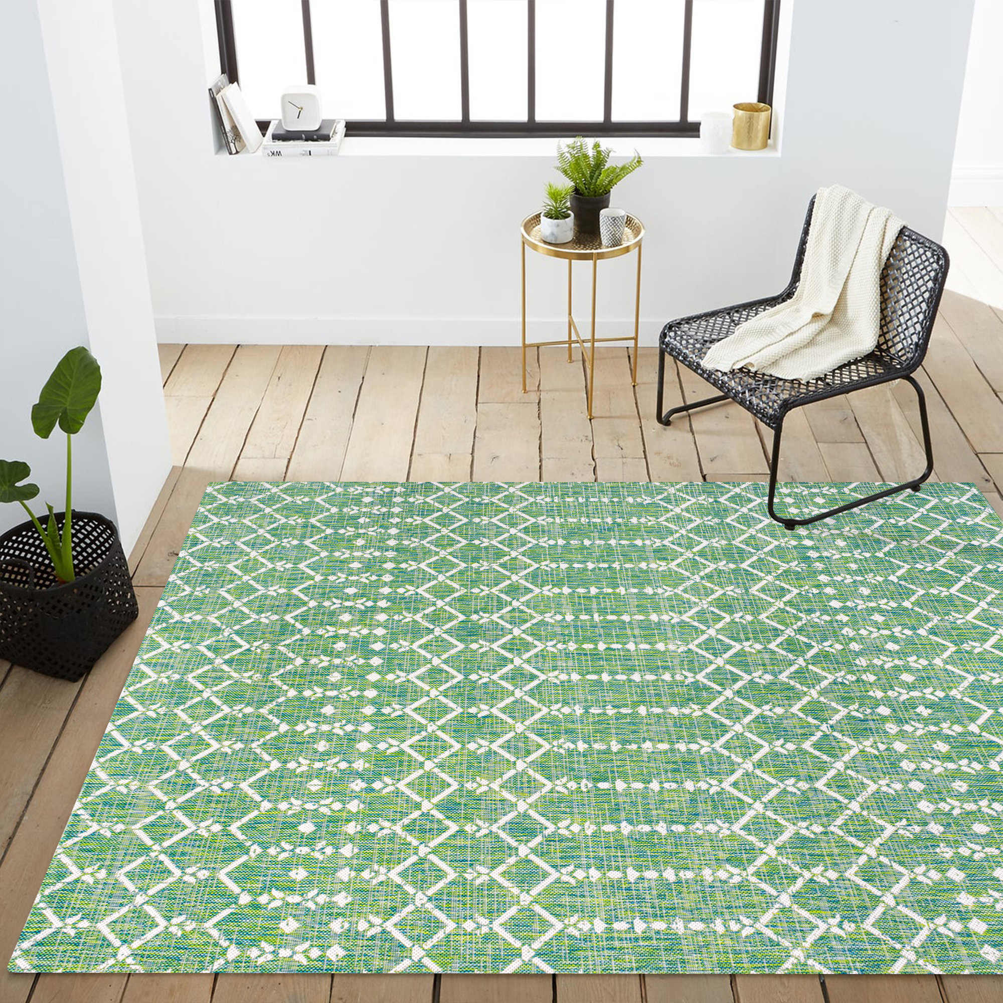 Foundry Select Avag Power Loom Green/White Indoor/Outdoor Rug & Reviews