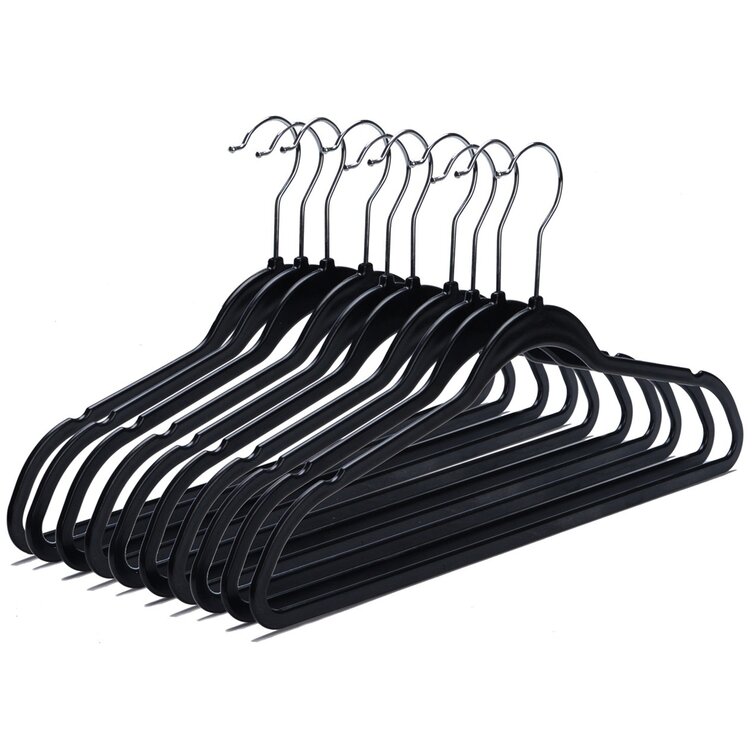 Packs of 3 BLACK PLASTIC COAT CLOTHES HANGERS Skirt Hooks & Trouser Bar 1229 
