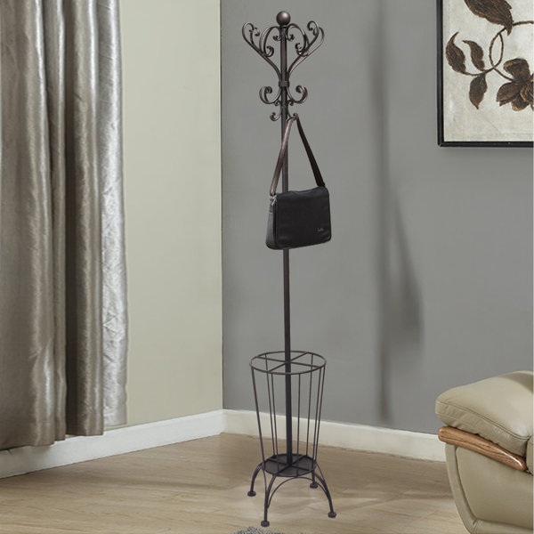 AdecoTrading Iron Coat Hanging Rack with Umbrella Stand and Storage