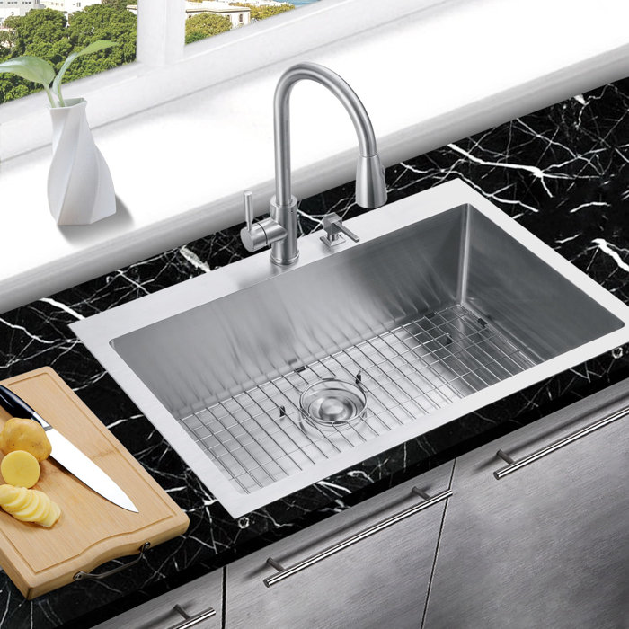 Handmade 33 L X 22 W Drop In Kitchen Sink With Grid And Drain Embly Handmade 33 L X 22 W Drop In Kitchen Sink With Grid And Drain Embly