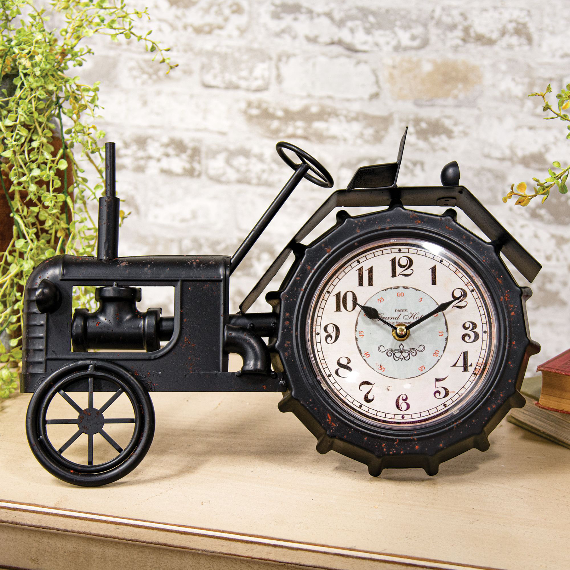Williston Farmhouse Analog Metal Electric Tabletop Clock in Black