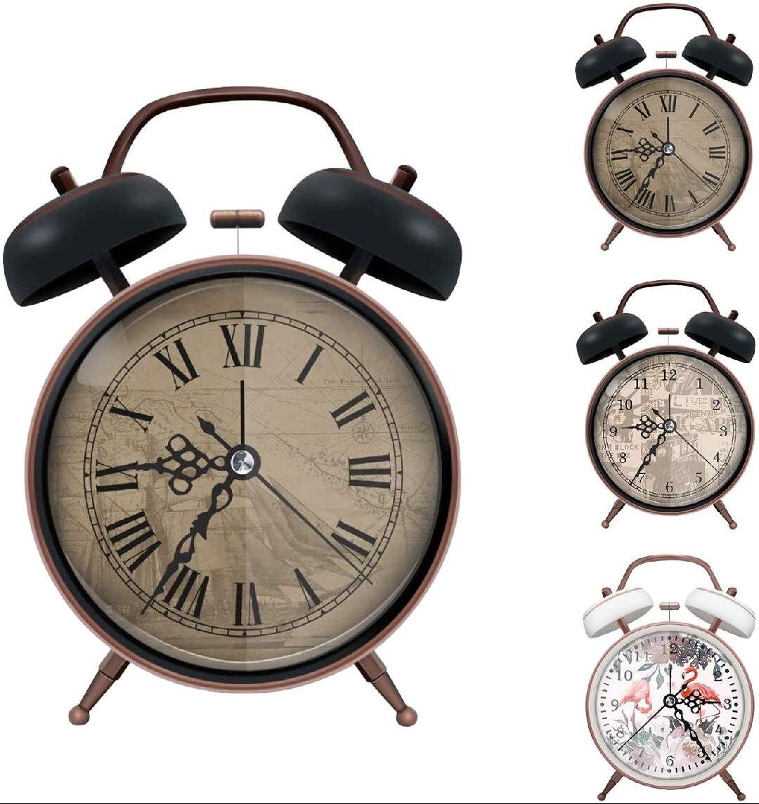 Vintage Quartz Metal Loud Twin Bell Alarm Clock Analog Night Light Home Decor 