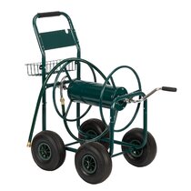 Water Hose Wheel Cart w/ Heavy Duty Powder Coat Finish & Basket VEVOR Garden Hose Reel Cart Water Hose Cart w/ 4 Rubber Wheels Lawn & Farm Watering for Garden Yard Hold 300-feet of 5/8-inch Hose 