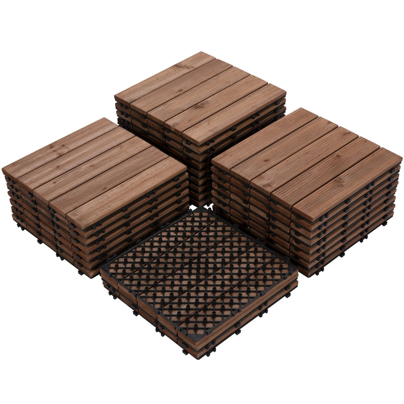 12" x 12" Fir Wood Interlocking Deck Tile Color: Brown(27 pcs)
