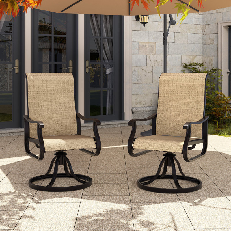 Ashalyn High Back Swivel Rocker Outdoor Dining Armchair (Set of 2) Color: Brown