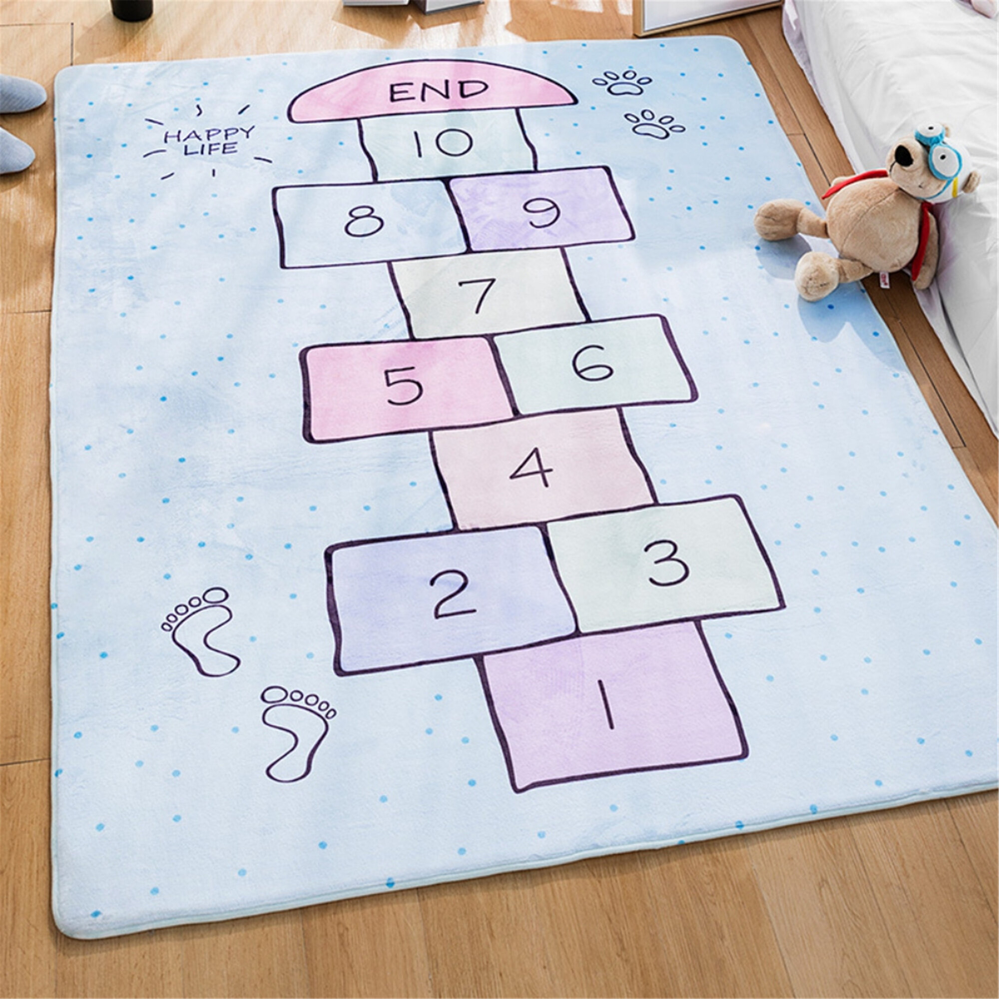 Classroom Hopscotch Rug Hop and Count Game Rug with Cute Colorful Design Anti-Slip Kids Play Mat Soft Floor Area Rug and Carpet for Bedroom Nursery Sturdy Gift for Girls & Boys