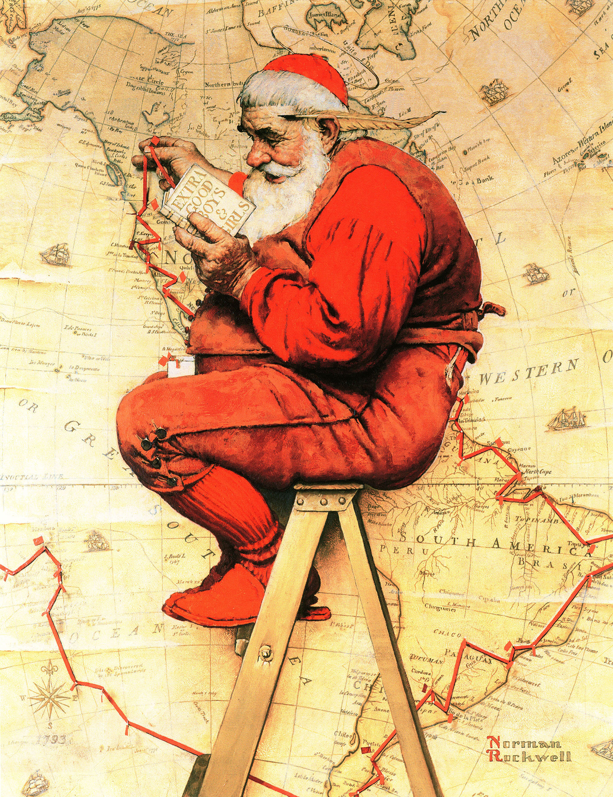Vault W Artwork 'Santa at the Map' by Norman Rockwell Graphic Art Print on Canvas | Wayfair.ca