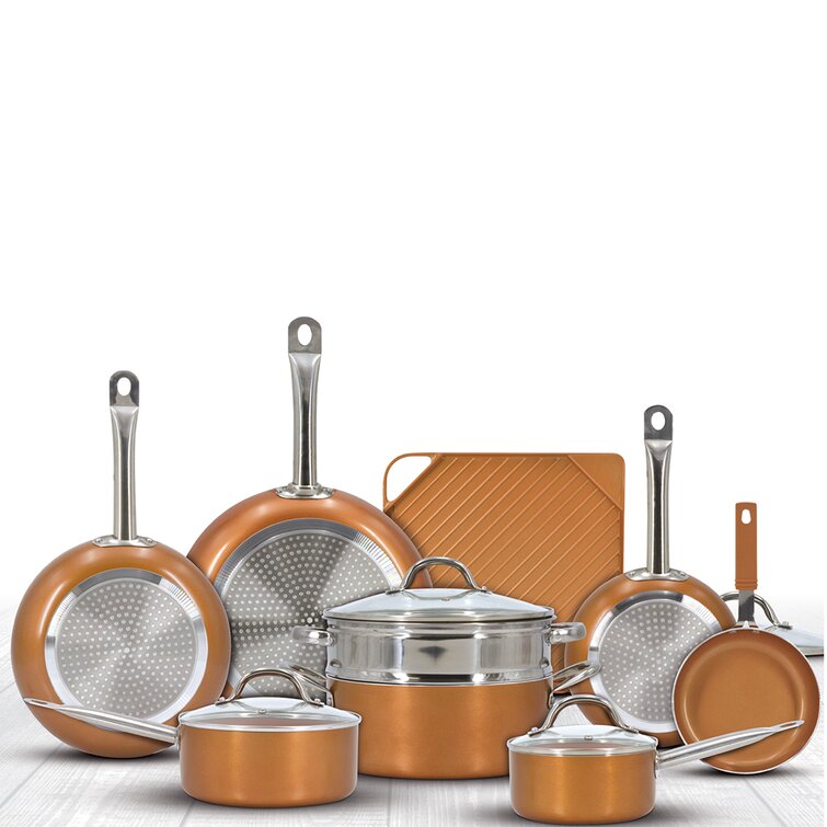 Luxury Copper Cookware Pots and Pans Set Non-Stick Griddle ORIGINAL 13-Piece 
