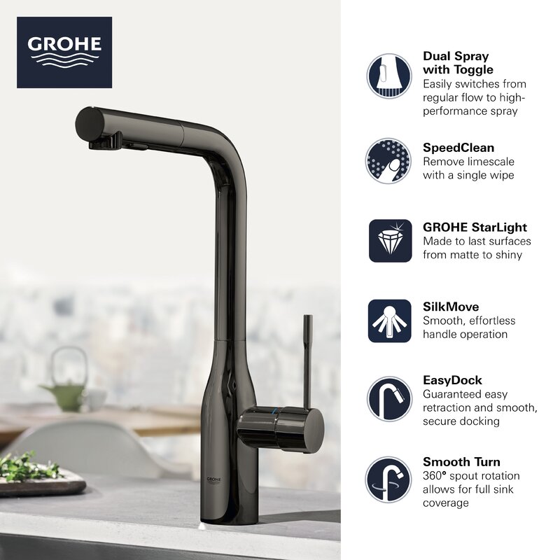 Grohe Essence Pull Out Single Handle Kitchen Faucet With Silkmove