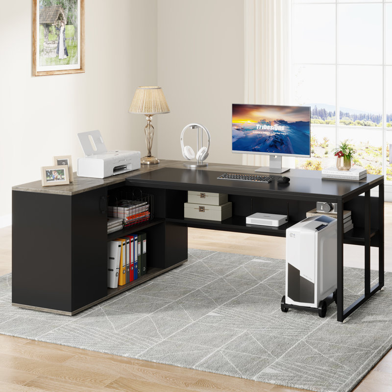 L- Shape Executive Desk Color (Top/Frame): Retro Gray/Black