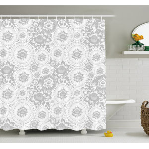 Medieval Slavic Monochrome Rose Petals Florets Ethnic Fragrance Artwork Shower Curtain Set