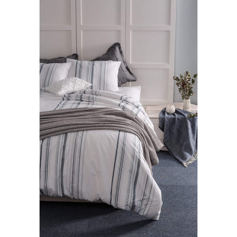 Gracie Oaks Deane White Blue Gray 100 Cotton 180 Tc Duvet Cover Set Reviews Wayfair