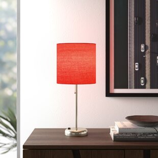Mistro Table Desk Lamp Chrome Base Red Suede Effect Shade Bedside Light 