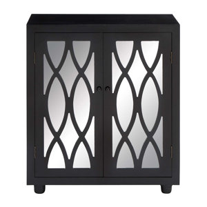 2 Door Wood Mirror Accent Cabinet