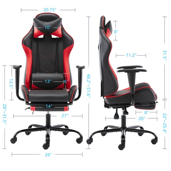 Inbox Zero High Back Fixed Arms And Overturn Footrest Ergonomic Gaming ...