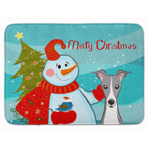 Snowman with Italian Greyhound Memory Foam Bath Rug