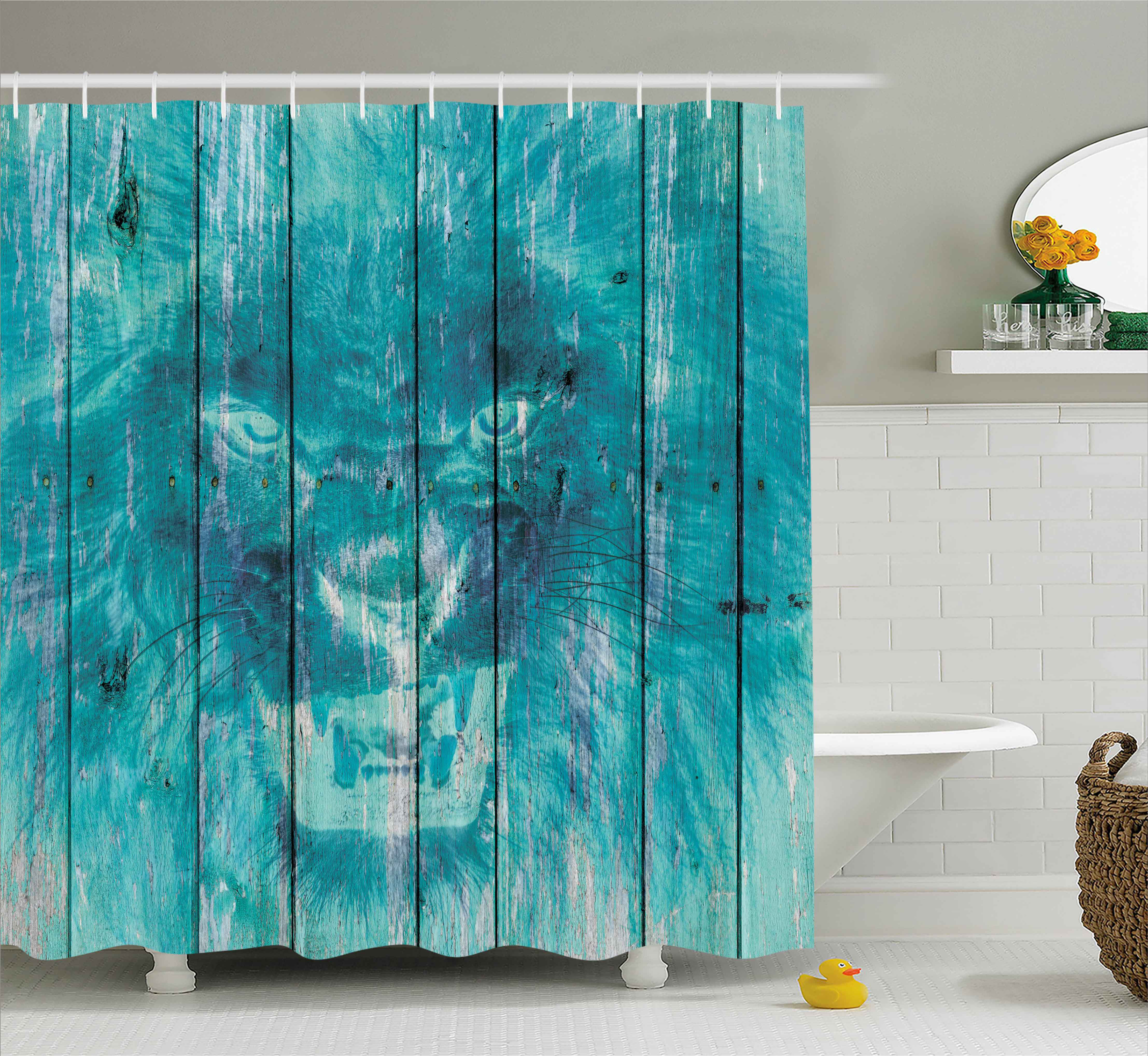 East Urban Home Retro Wooden King Lion Decor Single Shower Curtain Wayfair