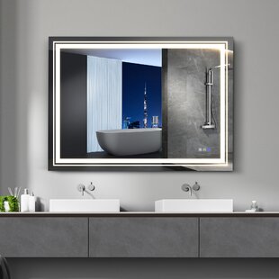 Premium Bathroom Mirror with Lights 60x36 Smart Mirror w/ Wireless Switch Anti Fog/ Waterproof/ Dimmable/ 3 Colors Warm/Natural/White CRI 90 Frameless Led Mirror Vertical or Horizontal