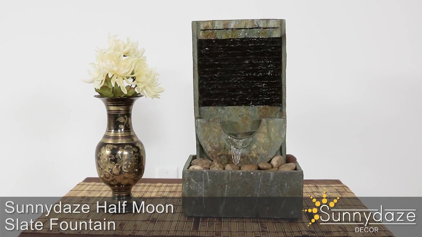 SunnyDaze Decor Slate Half Moon Indoor Tabletop Water Fountain ... SunnyDaze Decor Slate Half Moon Indoor Tabletop Water Fountain ...
