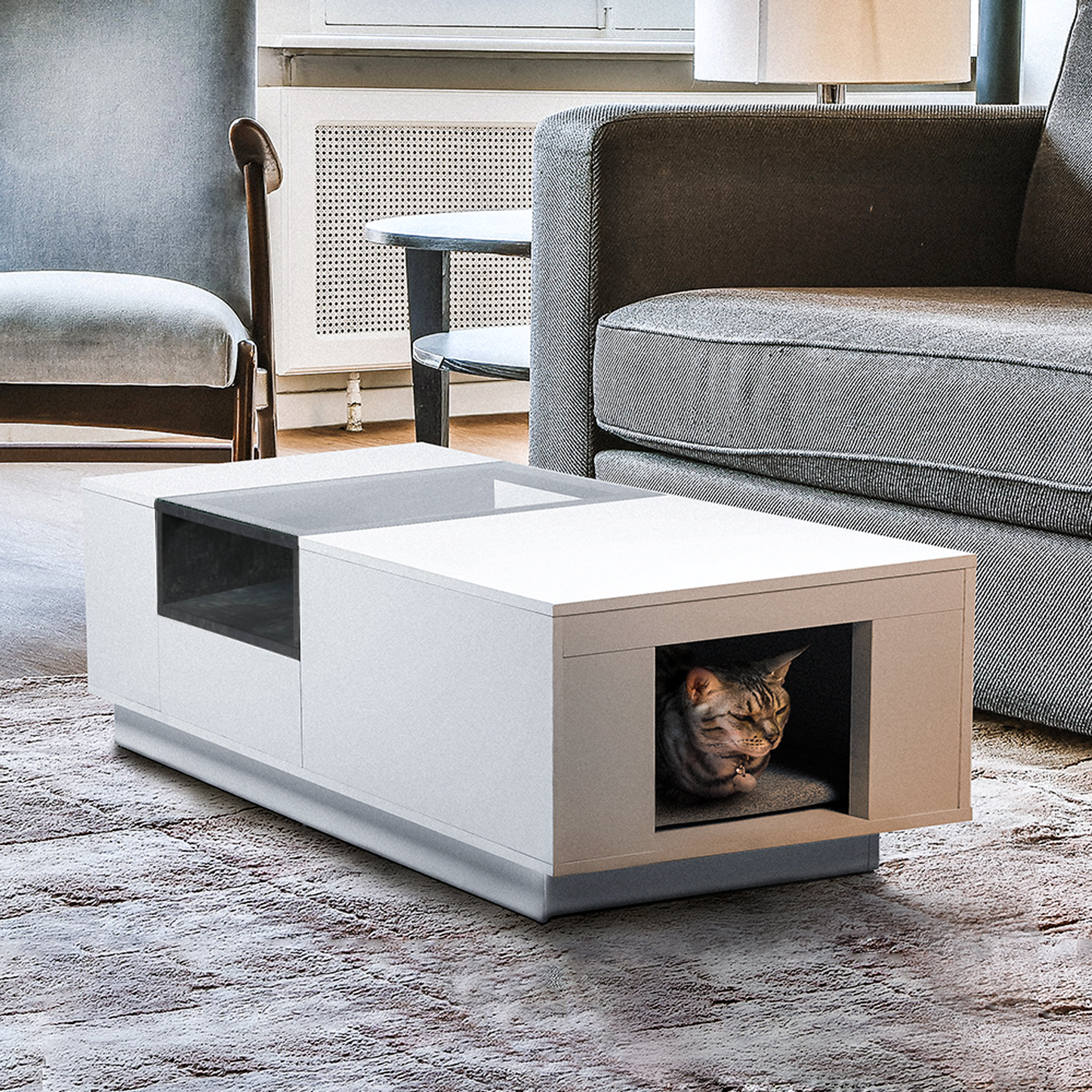 side table with cat bed