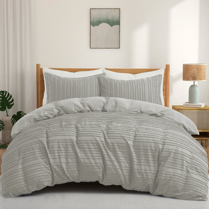 Duvet Cover Set Color: Light Gray , Size: Queen Duvet Cover + 2 Standard Pillowcases