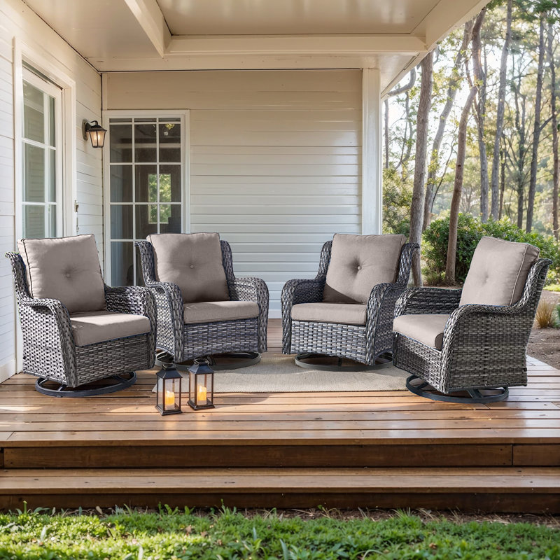 Carolina Outdoor Wicker Swivel Patio Chair with Cushions Frame Color/Finish: Gray, Cushion Color: Blue