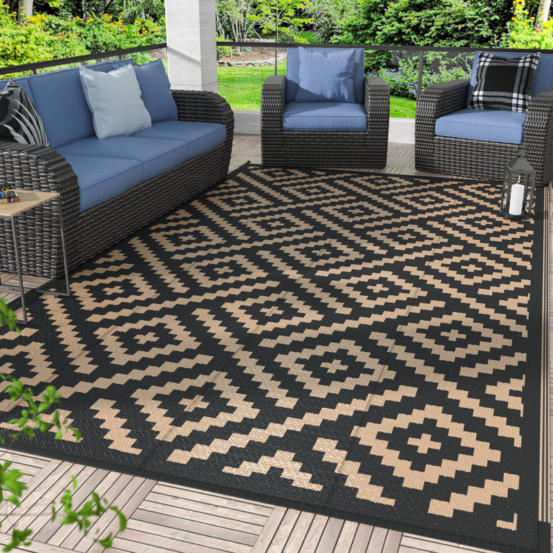 Shimeek Reversible Black / Brown Waterproof Plastic Mat Rug Size: Rectangle 9' x 12', Material: Polyester