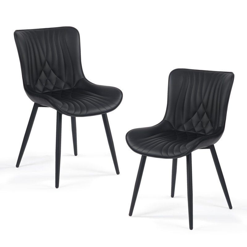 Jimma PU Leather Upholstered Dining Chairs Modern Wingback Side Chairs with Metal Legs Upholstery Color: Black