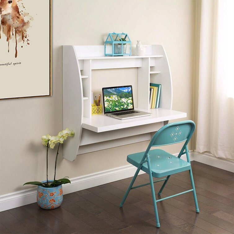 Details about   Floating Wall Mounted Computer Desk With Bookshelf Home Office Writing Table 