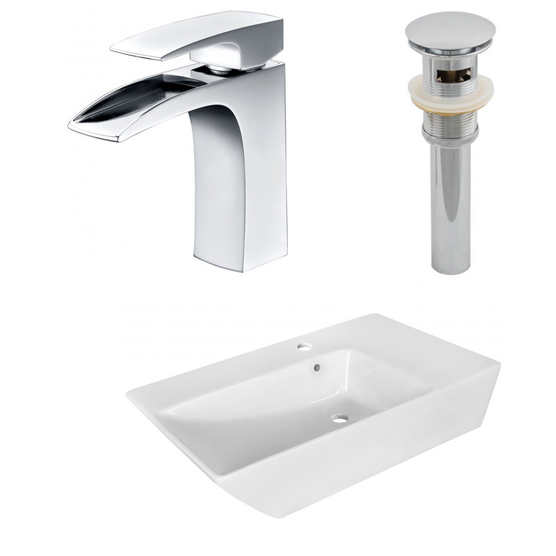 Avanities Above Counter Ceramic Rectangular Vessel Bathroom Sink With Faucet And Overflow Wayfair