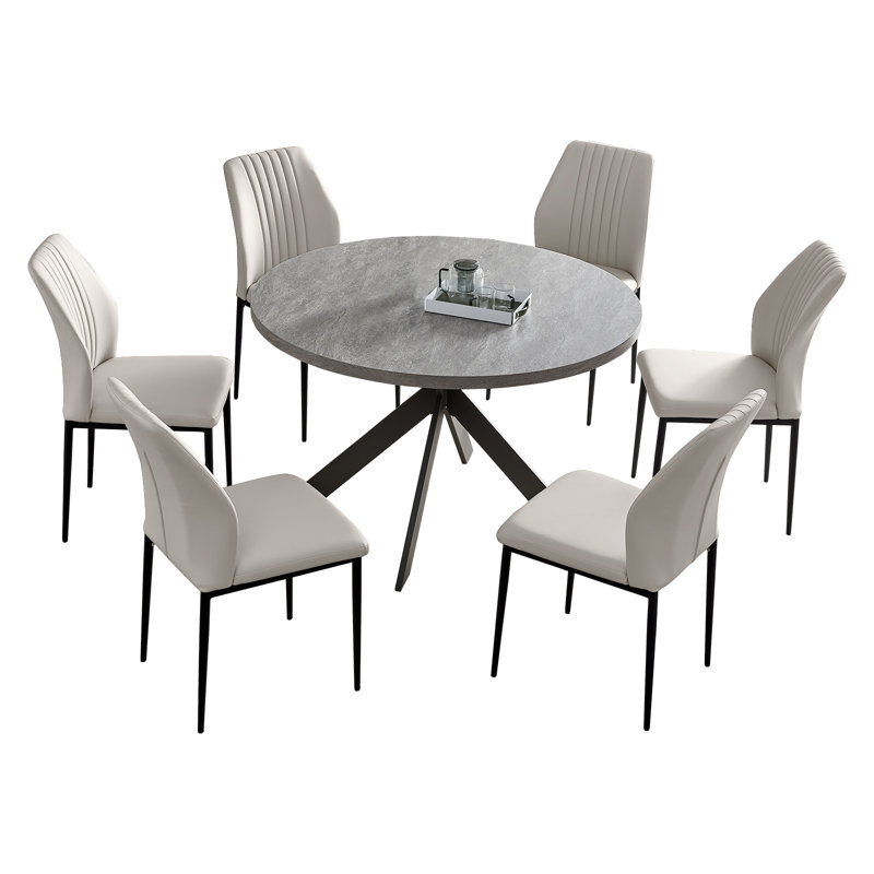 (only 2 chairs )47.2" Round Dining Table Set, Modern Kitchen Table for 4-6 Person, Steel Legs(1 Table 6 Chairs) Chair Color: Beige