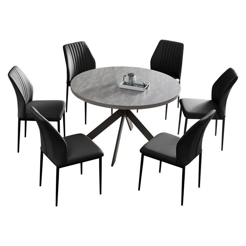 47.2" Round Dining Table Set, Modern Kitchen Table for 4-6 Person, Steel Legs(1 Table 6 Chairs) Chair Color: Black ( incomplete set; table only) 