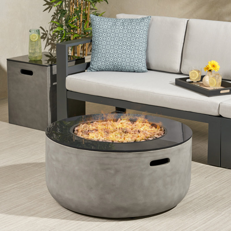 Ebern Designs Luvana Outdoor Modern With Tank Holder Concrete Propane Fire Pit Reviews Wayfair