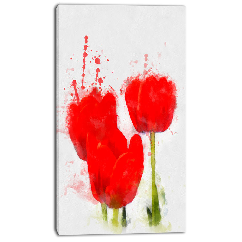 Designart Bright Red Tulip Flowers With Splashes Painting Print On Wrapped Canvas Wayfair