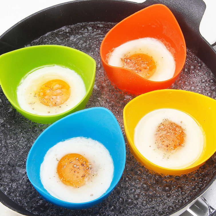 4 Egg Poacher Silicone Poaching Cups Set of 4 Boil Microwave Stove Top Cook Egg 