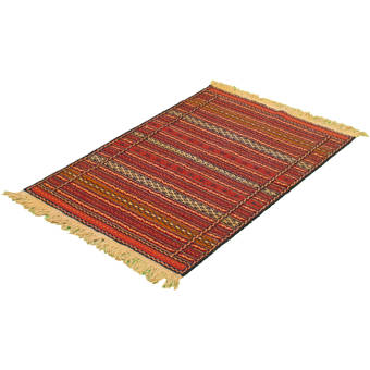 Foundry Select Jacobi Geometric Handmade Kilim Wool Orange Beige Gray Area Rug Wayfair