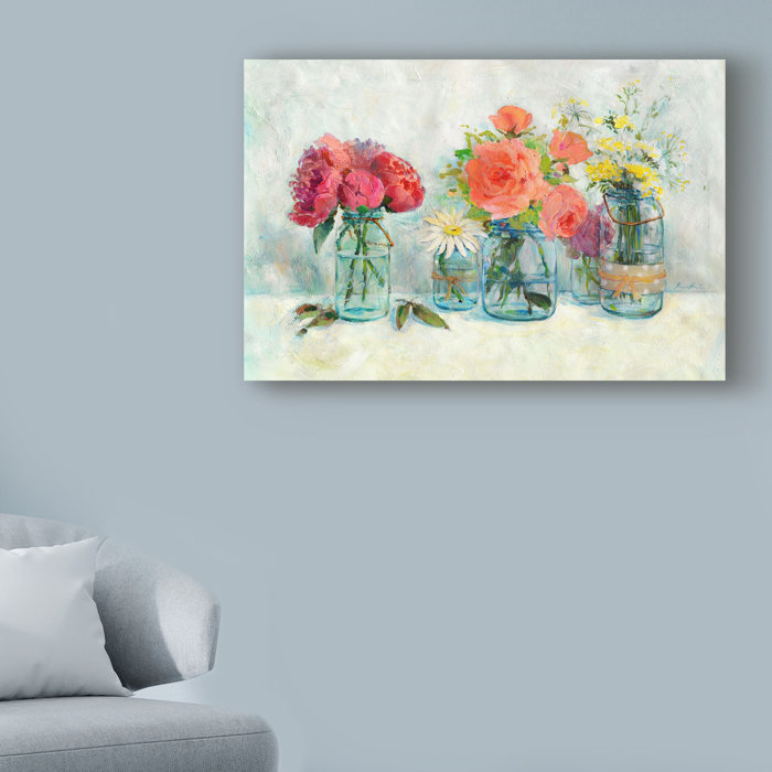 Charlton Home Flowers In Mason Jars Acrylic Painting Print On Charlton Home Flowers In Mason Jars
