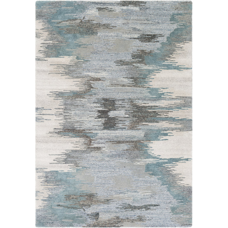 17 Stories Rochdale Abstract Handmade Tufted Teal Sea Foam Area Rug Wayfair