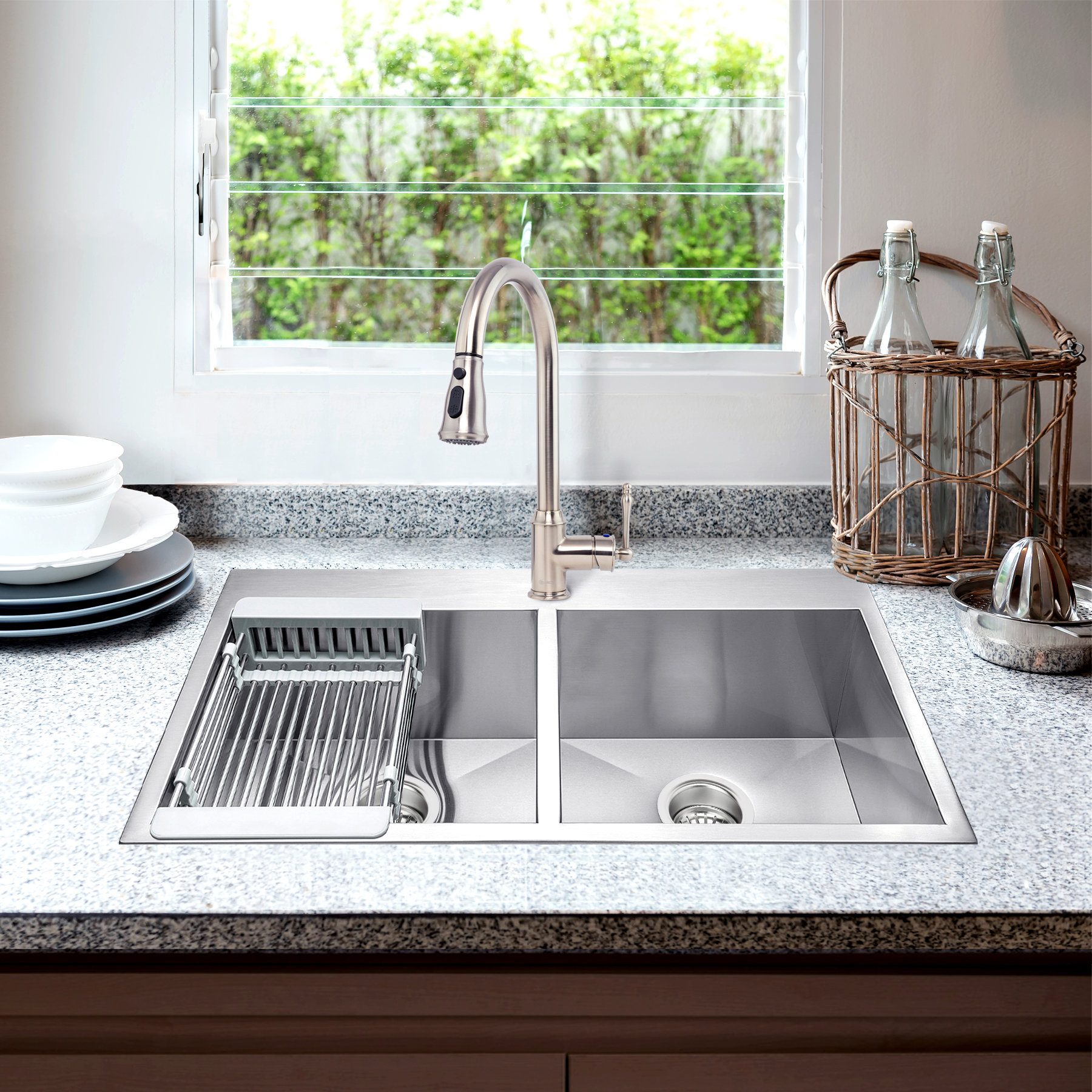 AKDY 33" L x 22" W Double Basin DropIn Kitchen Sink with Faucet Wayfair