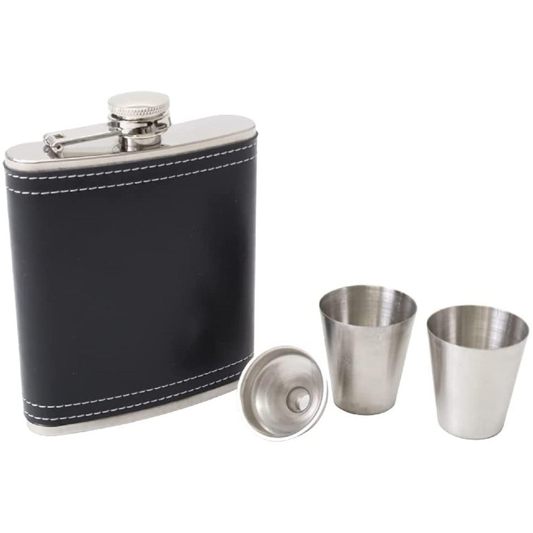 Flask Funnel Set Silver 2 Cups Pocket Hip Flask 304 Stainless Steel w/ Funnel 