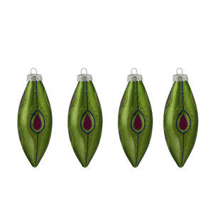 Peacock Design Glass Finial Christmas Ornament (Set of 4)