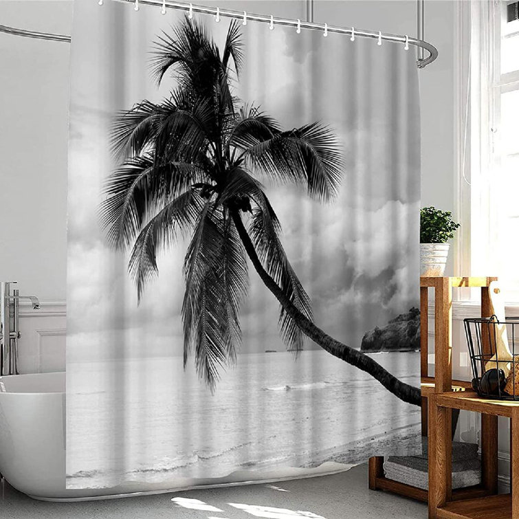 Tropical Ocean Palm Trees Shower Curtain Liner Waterproof Fabric Bathroom Hooks 