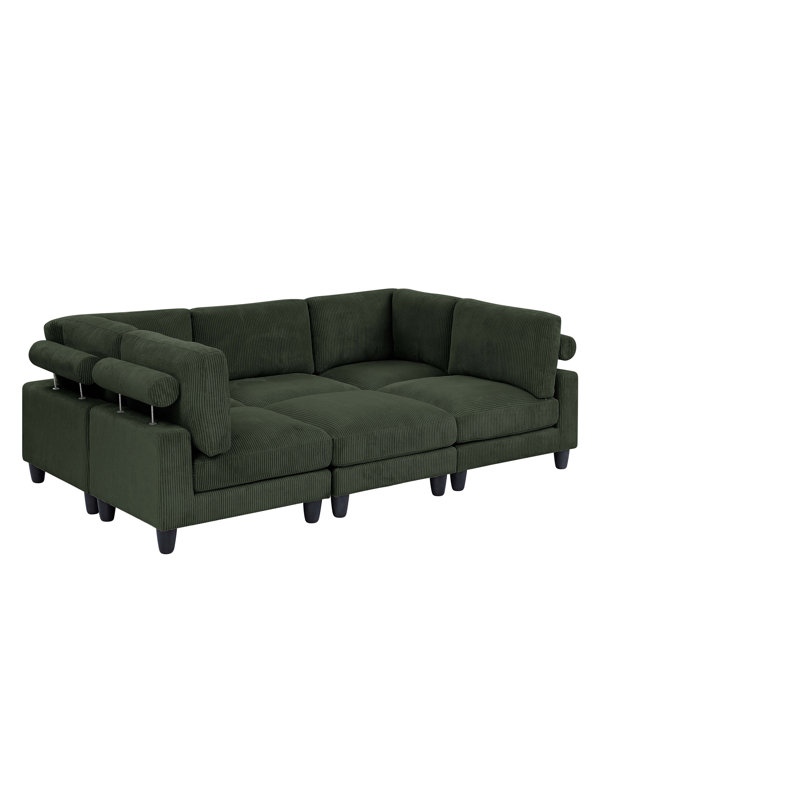 Avaah Reversible Modular Corner Sectional with Ottoman Upholstery Color: Green Corduroy