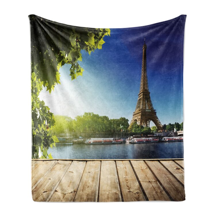 Ambesonne Eiffel Tower Soft Flannel Fleece Throw Blanket Europe Famous Building Cityscape Paris France Aerial View Urban Green Brown Mint Green 50 x 70 Cozy Plush for Indoor and Outdoor Use 